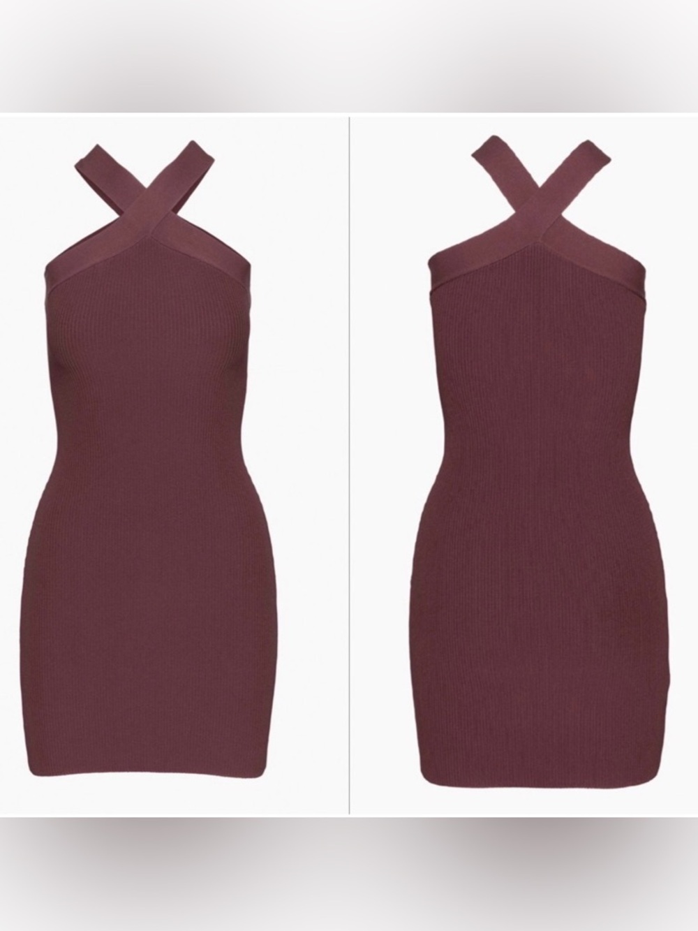 babaton aritzia sculpt neck ribbed bodycon criss cross mini dress